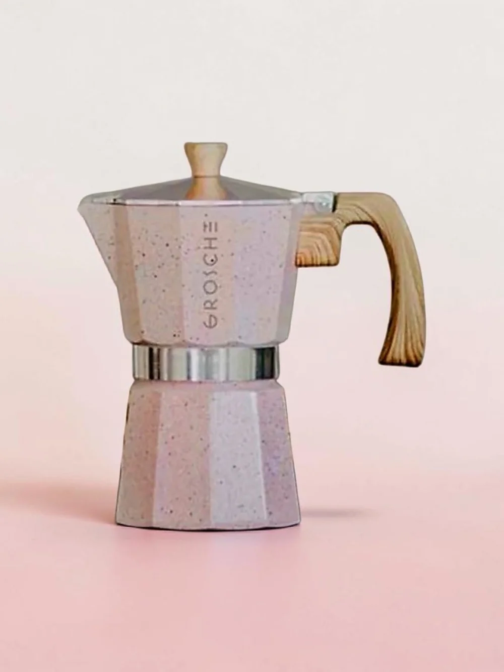 New GROSCHE Milano Stone 9 Espresso Cups Pink Stovetop Maker Moka Pot in the Box